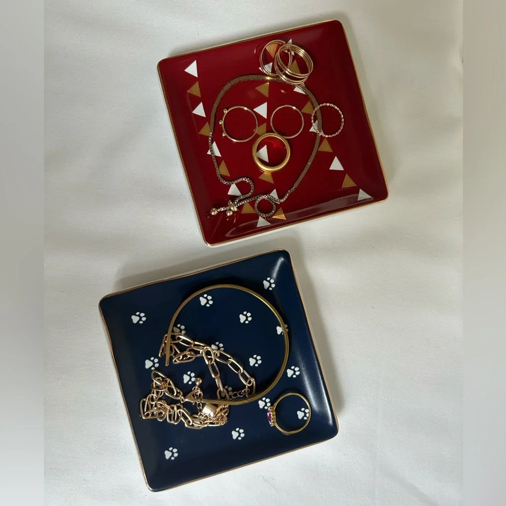 Jewelry/Small Item Trinket Trays Set of 2 - Dog Theme Red & Blue